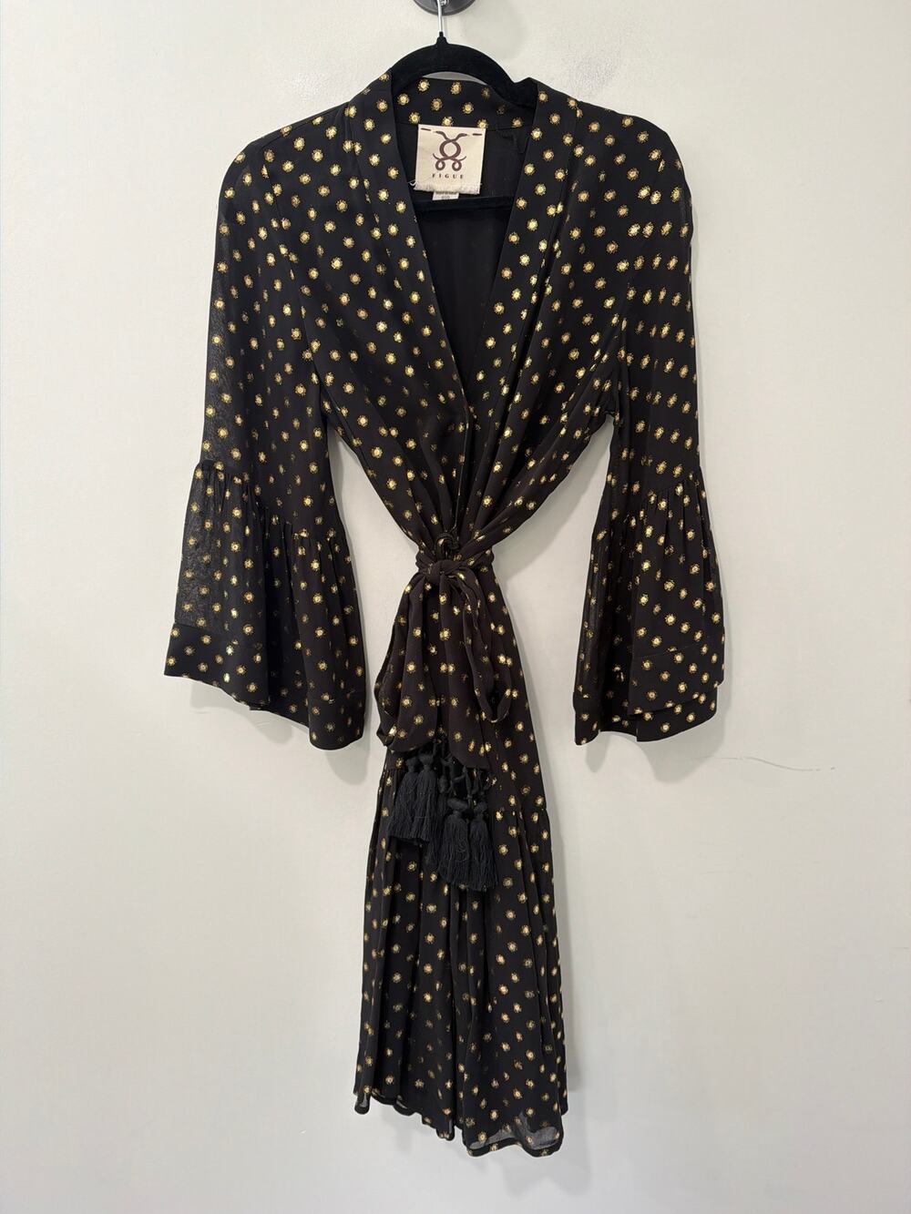 Figue Metallic Gold Polka Dot Long Sleeve Dress Size XS/S